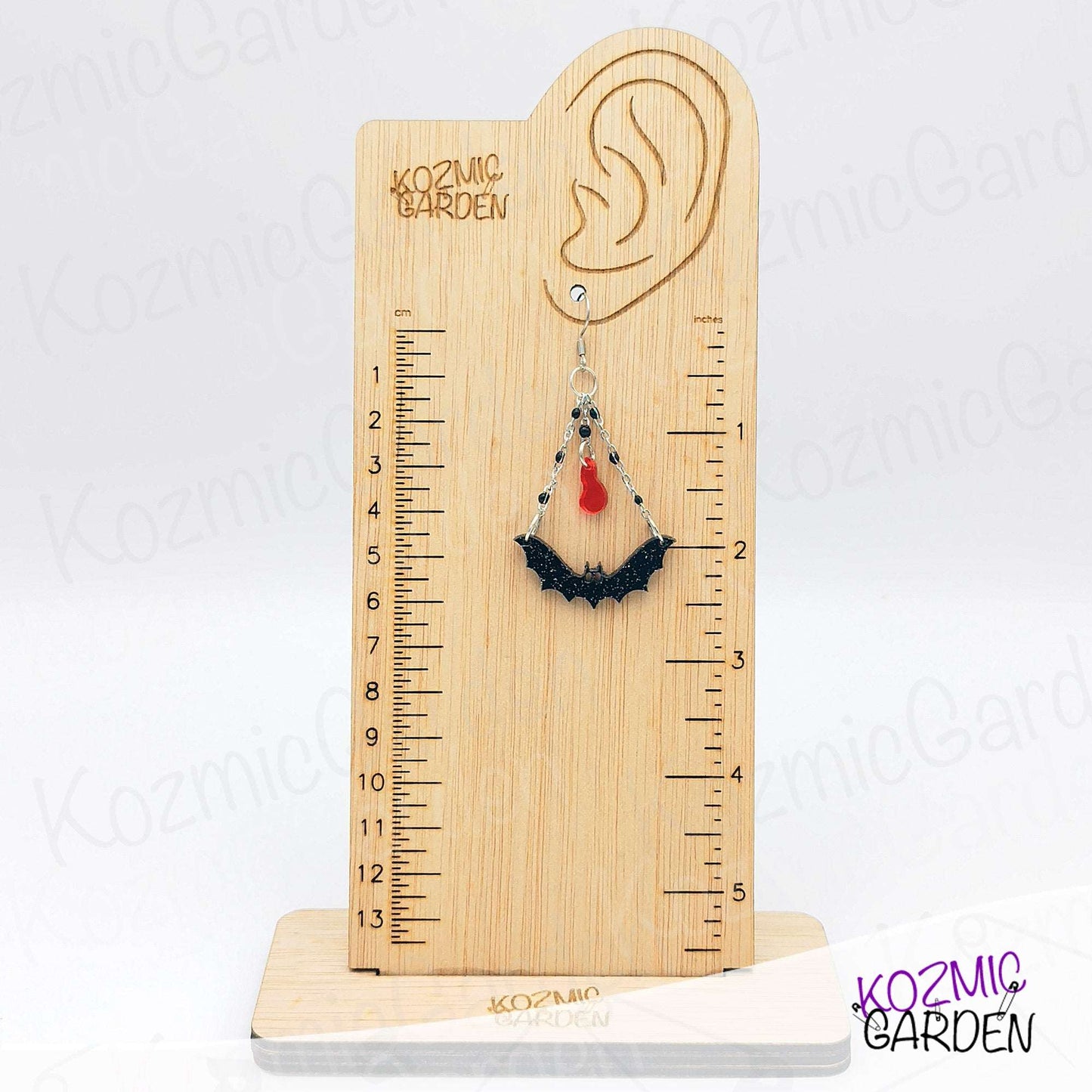 Batty & Bloody: Glittery Gothic Bat Dangles with Chains & Mirror Blood Drop