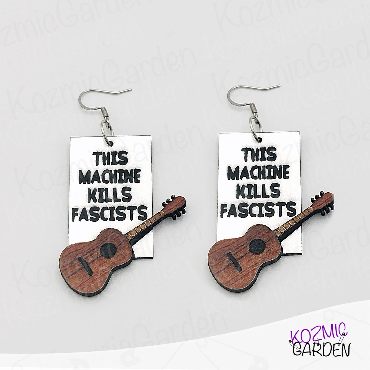 This Machine Kills Fascists" Earrings – Tribute to Woody Guthrie and Folk Music