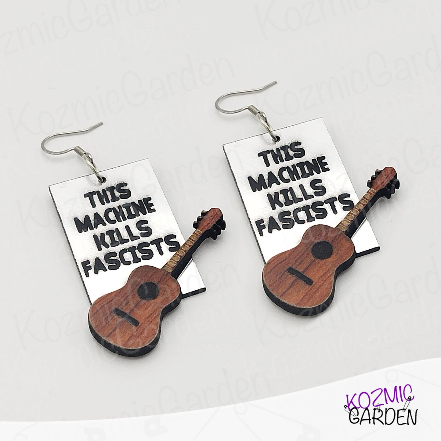 This Machine Kills Fascists" Earrings – Tribute to Woody Guthrie and Folk Music