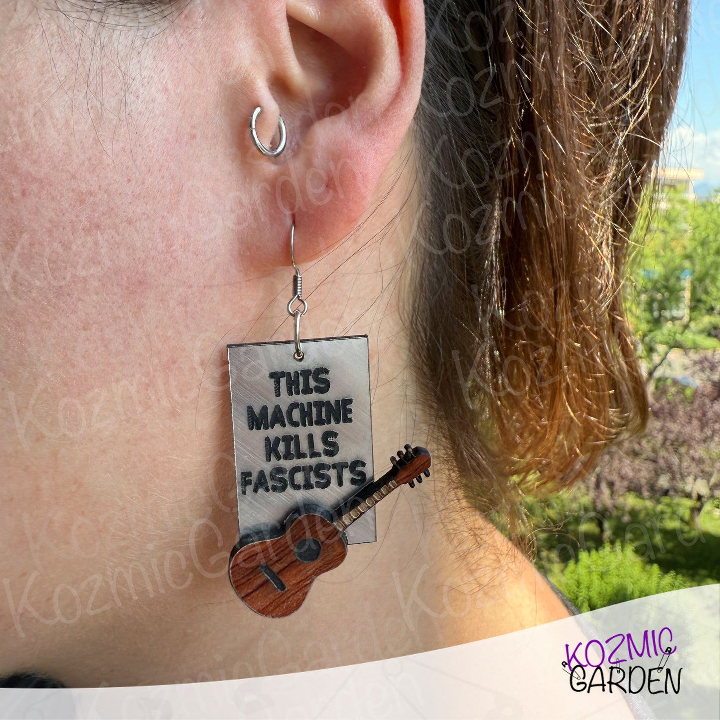 This Machine Kills Fascists" Earrings – Tribute to Woody Guthrie and Folk Music