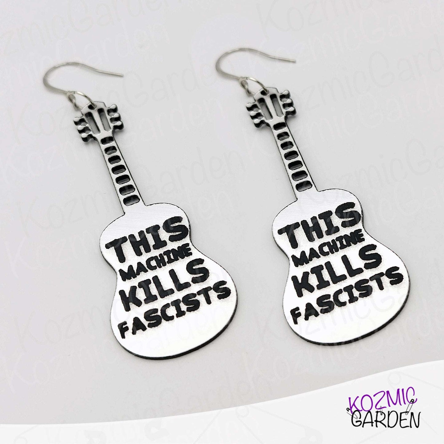 Woody Guthrie "This Machine Kills Fascists" Inspired Guitar Earrings – Protest Earrings in Two Styles