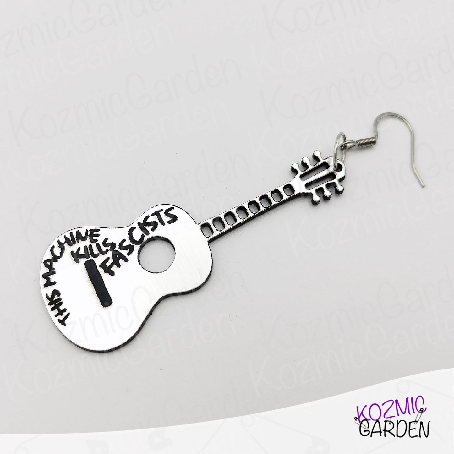 Woody Guthrie "This Machine Kills Fascists" Inspired Guitar Earrings – Protest Earrings in Two Styles