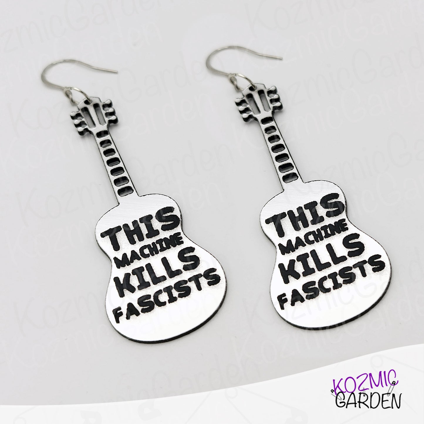 Woody Guthrie "This Machine Kills Fascists" Inspired Guitar Earrings – Protest Earrings in Two Styles