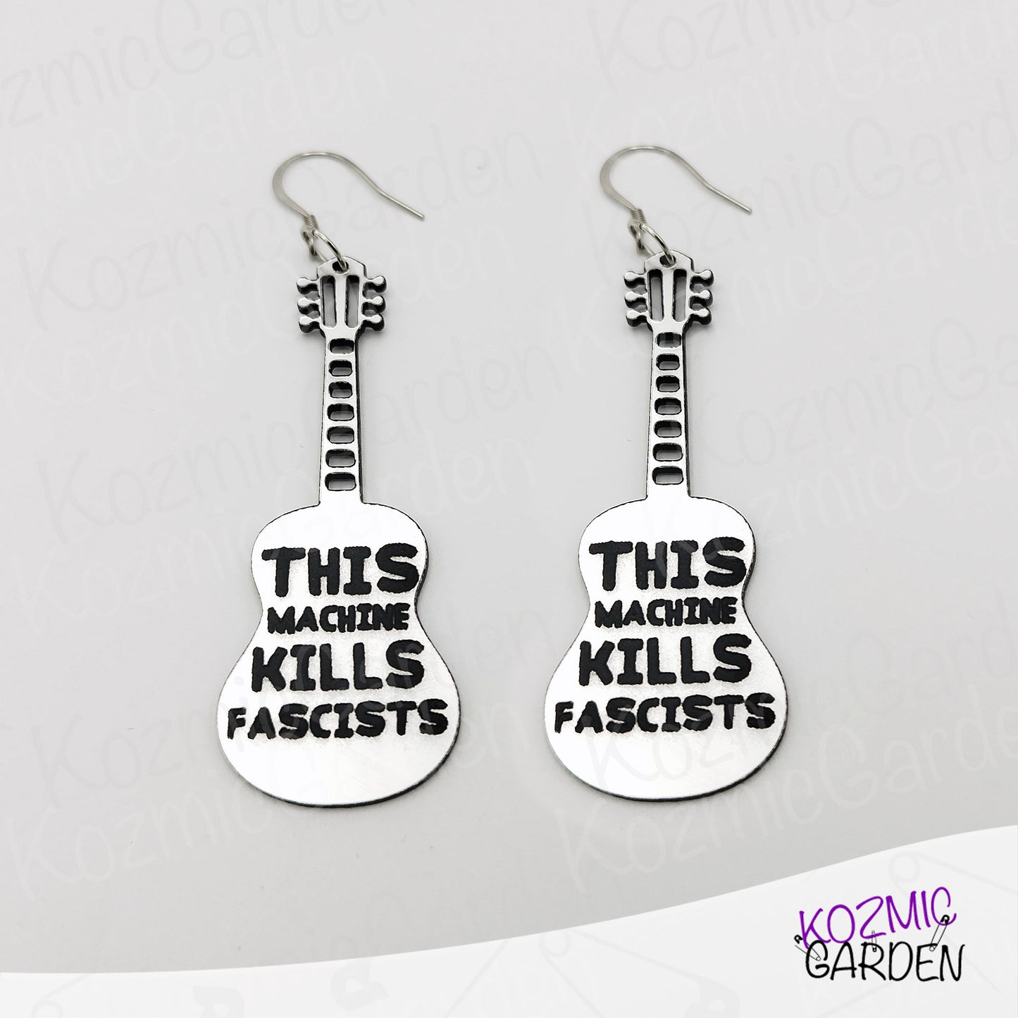 Woody Guthrie "This Machine Kills Fascists" Inspired Guitar Earrings – Protest Earrings in Two Styles