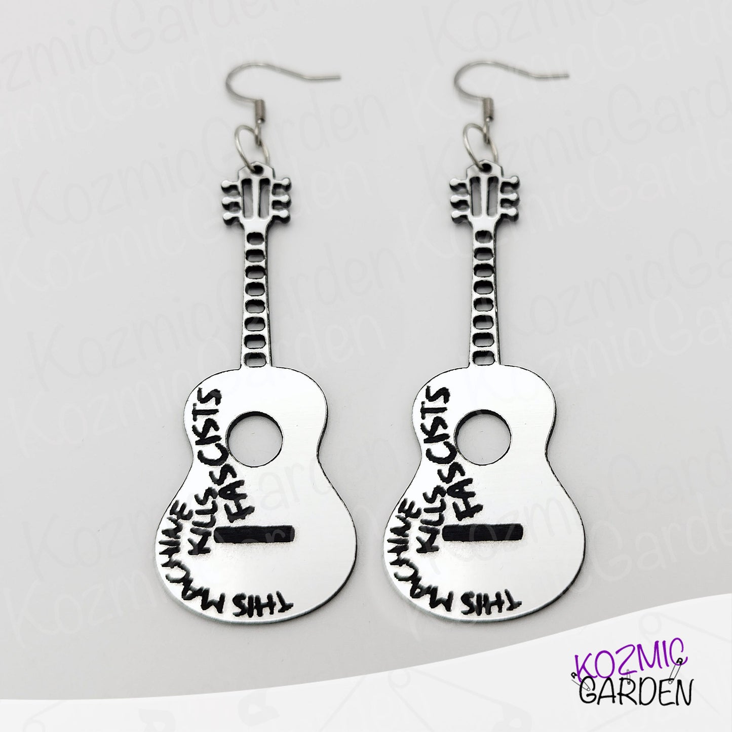 Woody Guthrie "This Machine Kills Fascists" Inspired Guitar Earrings – Protest Earrings in Two Styles