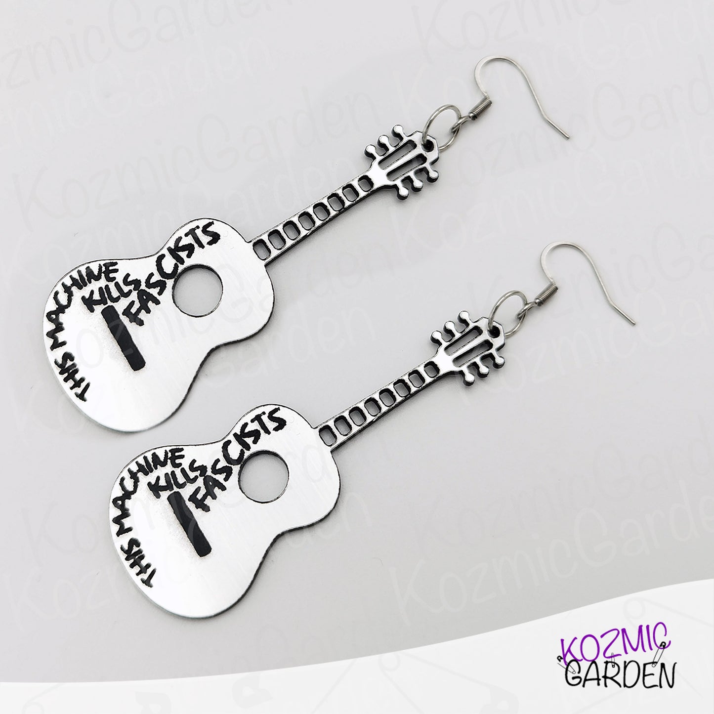 Woody Guthrie "This Machine Kills Fascists" Inspired Guitar Earrings – Protest Earrings in Two Styles