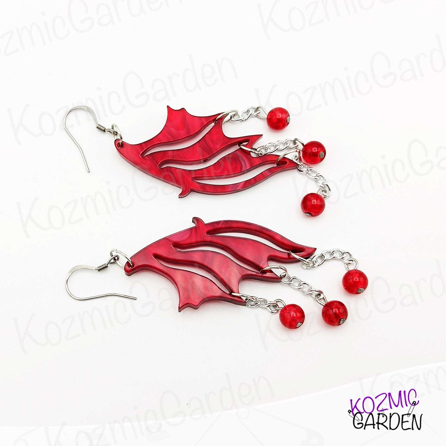 Red Marbled Fairy Wing Earrings - For Independent and Enpowered Fairies!