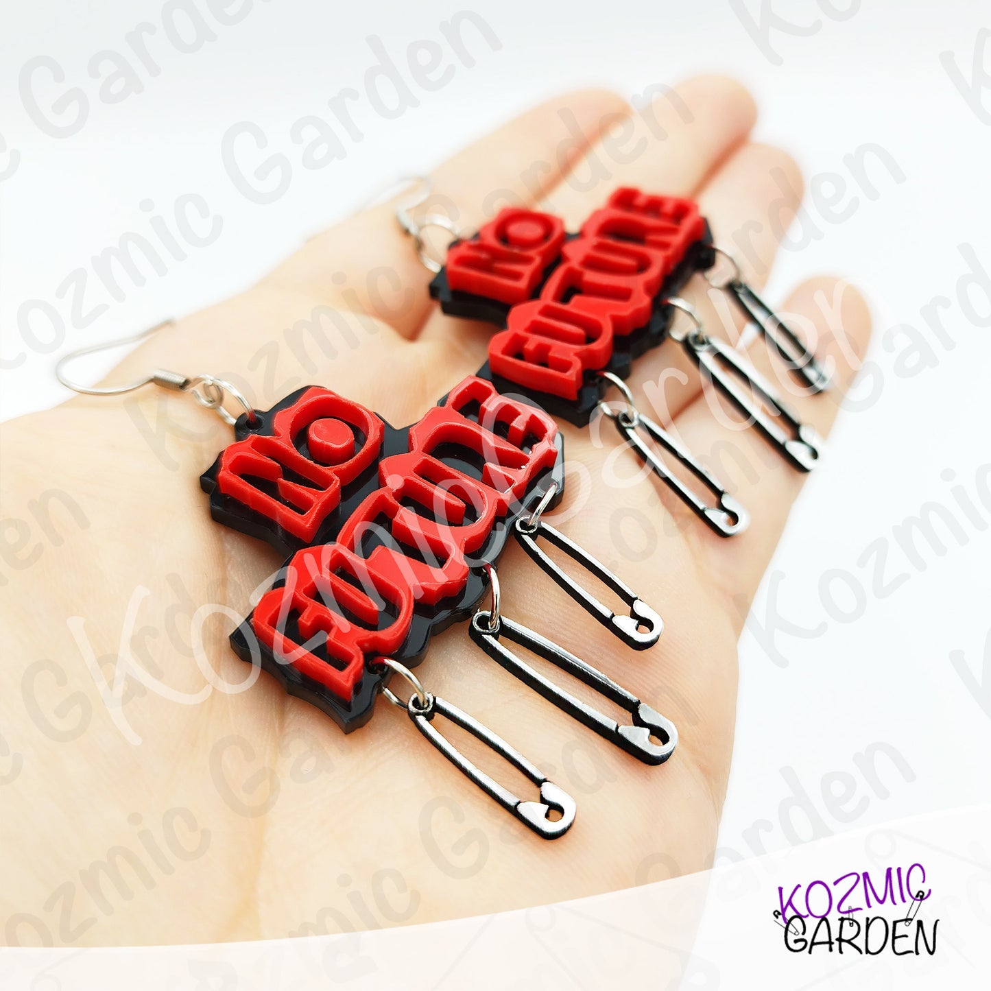 No Future Punk Earrings — Red Black Safety Pin Earrings 70s Punk Revolution