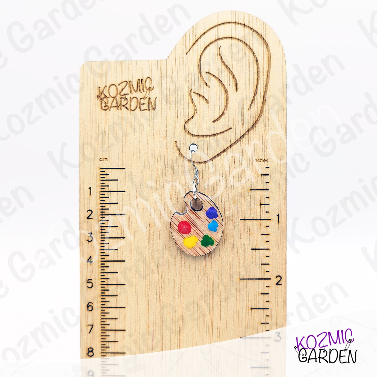 Wooden Painter's Palette Earrings | Hand-Painted Colors