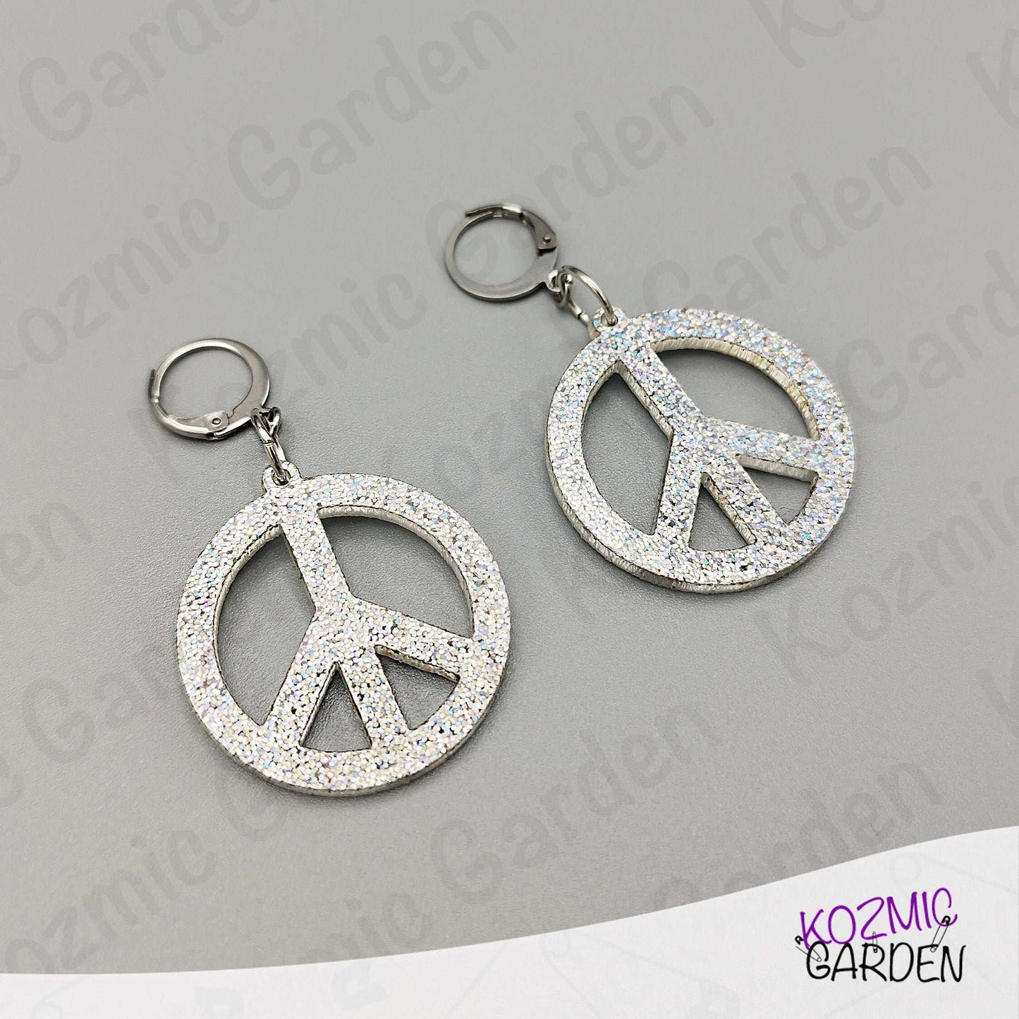 Silver Glitter Peace Symbol Earrings - Peace, love, and a little glitter!