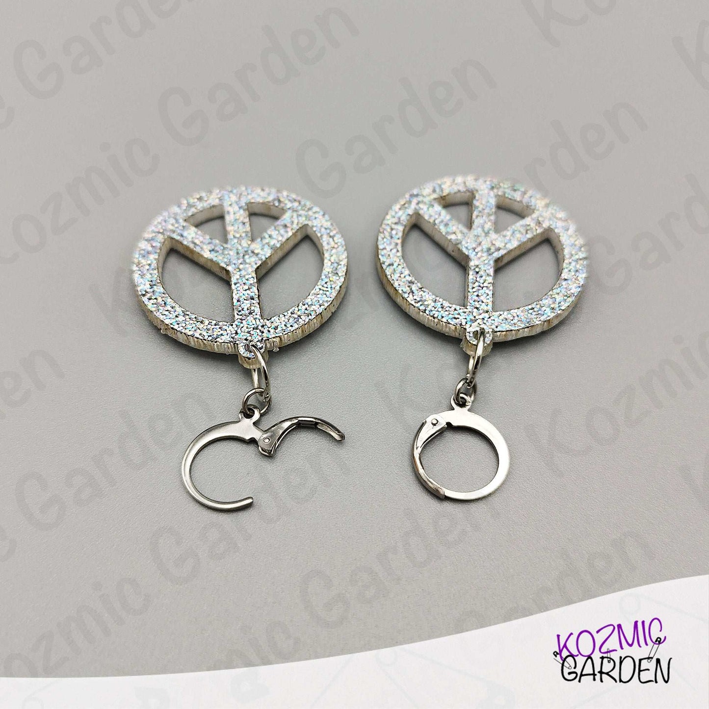 Silver Glitter Peace Symbol Earrings - Peace, love, and a little glitter!