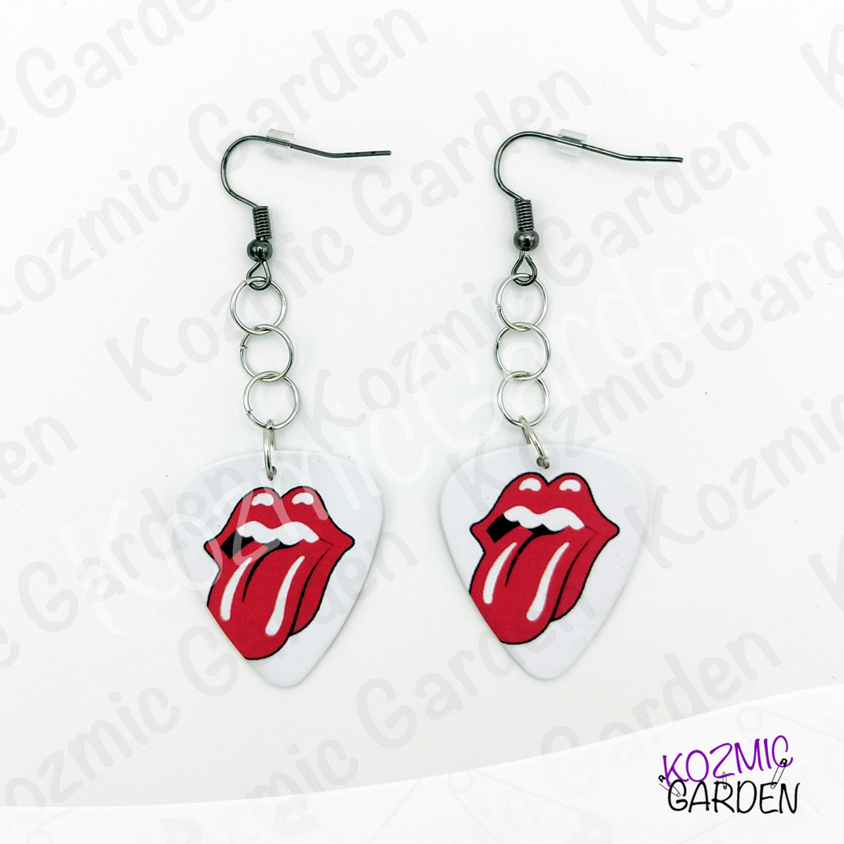 Rolling Stones Guitar Pick Tongue Earrings