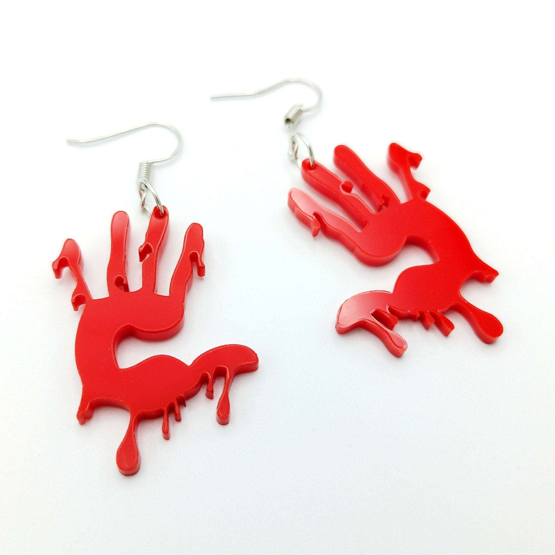 BLOODY HANDS EARRINGS - Halloween, Horror Earrings, Murder, Blood, Gore Earrings, Gothic Jewellery - Kozmic Garden