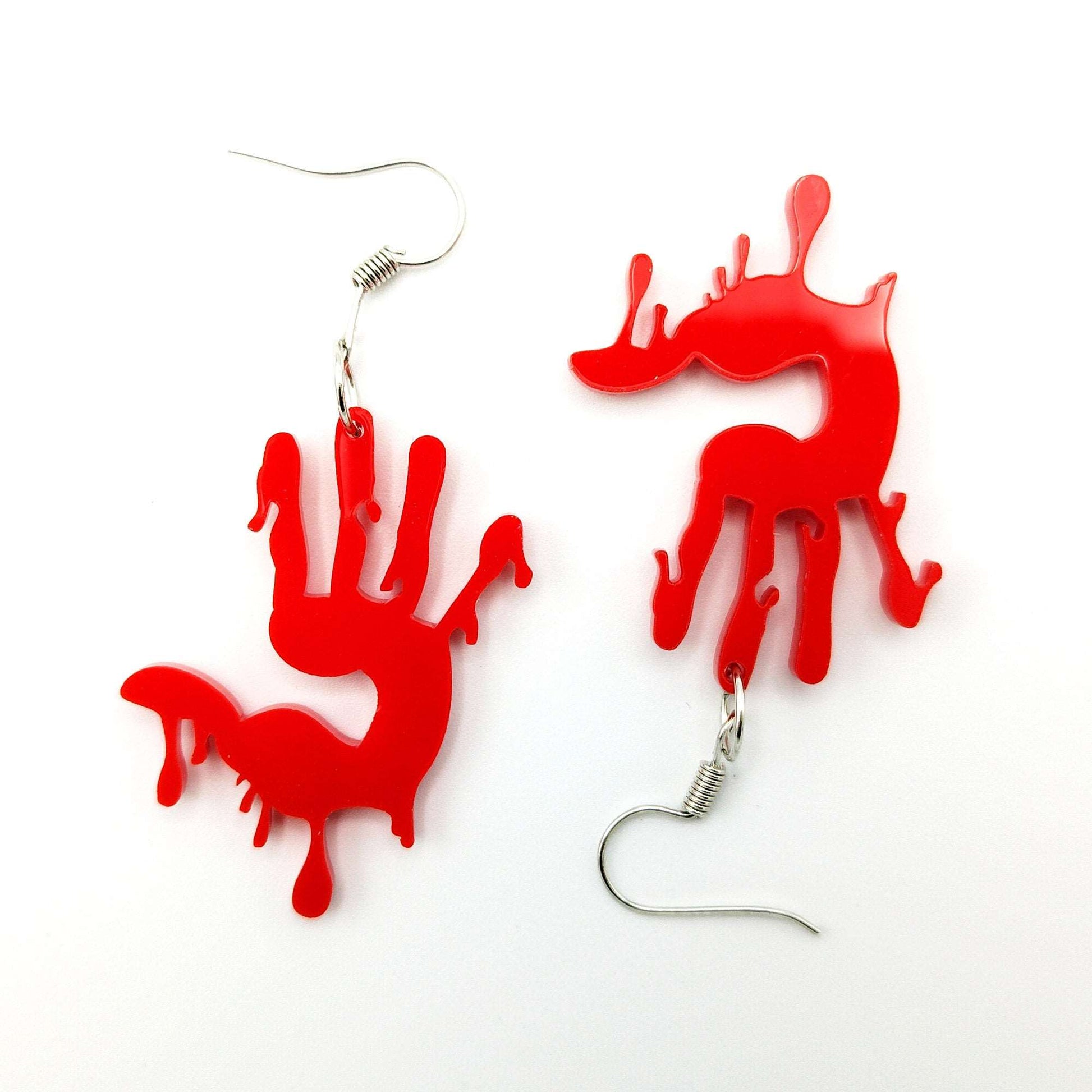 BLOODY HANDS EARRINGS - Halloween, Horror Earrings, Murder, Blood, Gore Earrings, Gothic Jewellery - Kozmic Garden