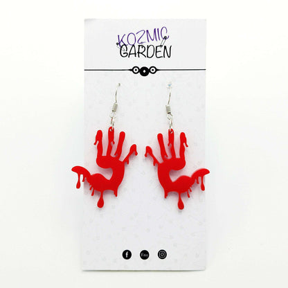 BLOODY HANDS EARRINGS - Halloween, Horror Earrings, Murder, Blood, Gore Earrings, Gothic Jewellery - Kozmic Garden