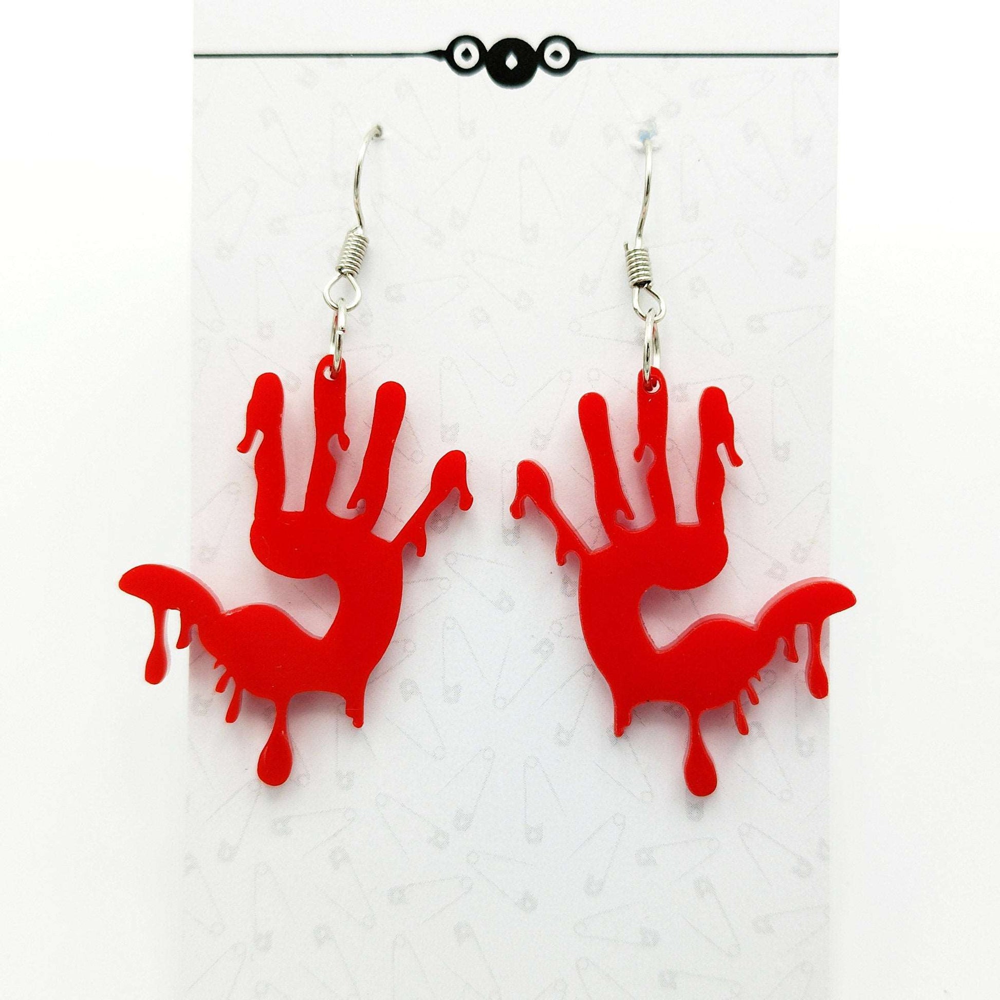 BLOODY HANDS EARRINGS - Halloween, Horror Earrings, Murder, Blood, Gore Earrings, Gothic Jewellery - Kozmic Garden