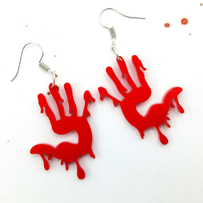 BLOODY HANDS EARRINGS - Halloween, Horror Earrings, Murder, Blood, Gore Earrings, Gothic Jewellery - Kozmic Garden