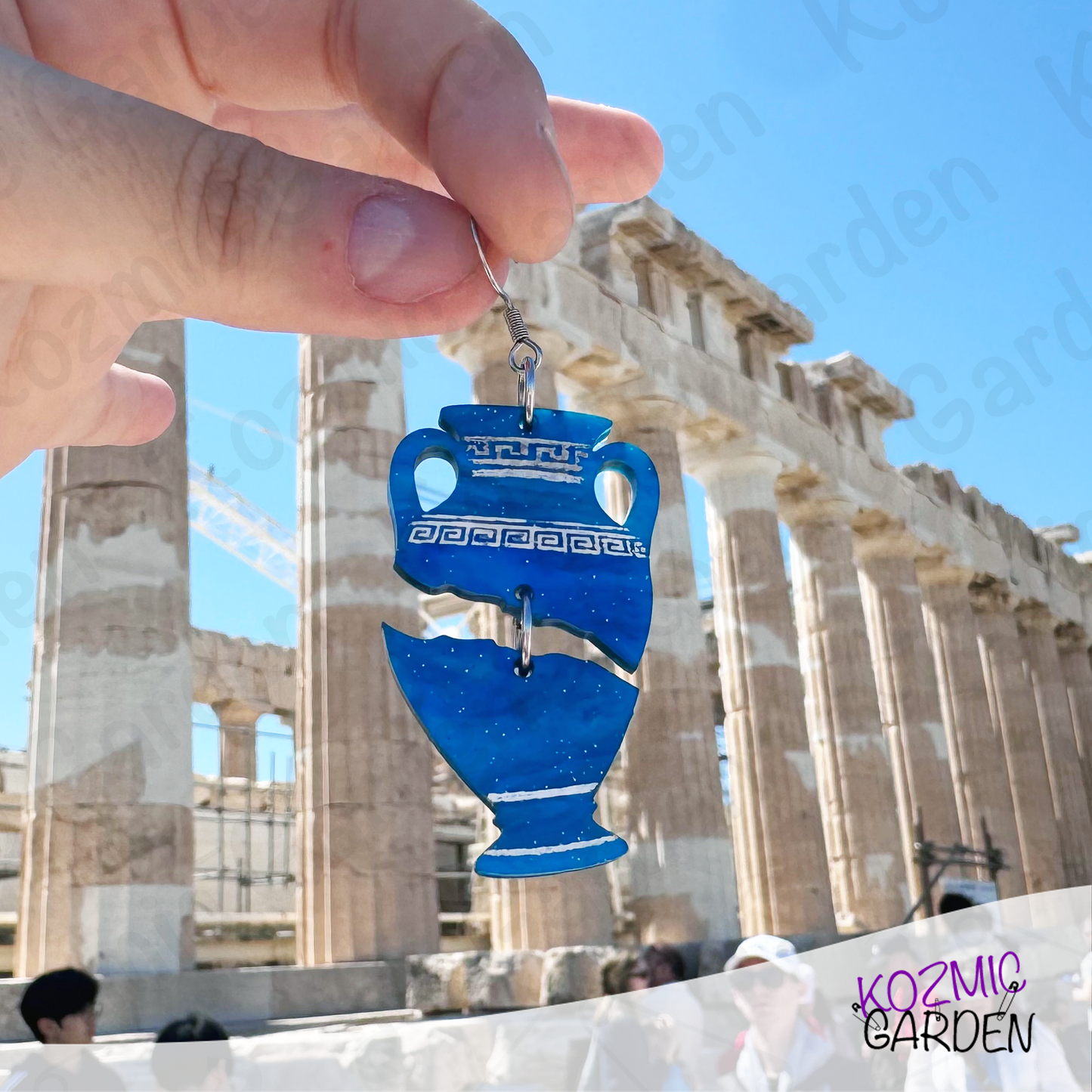 Blue Greek Vase Earrings – Broken Pottery Design, Mythology Jewelry, Greek Earrings