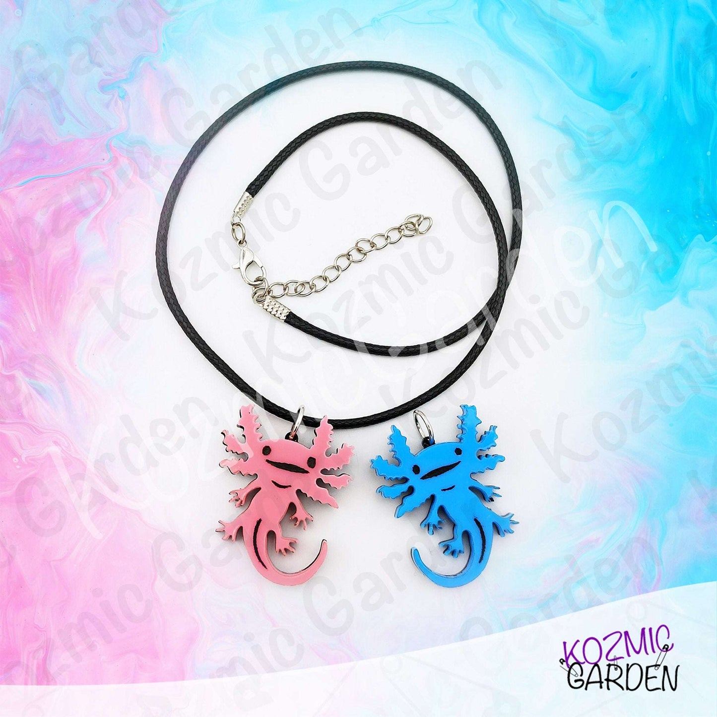 Axolotl Necklace Pendant • Pink | Blue • Funny Laser Cut Jewelry Gift