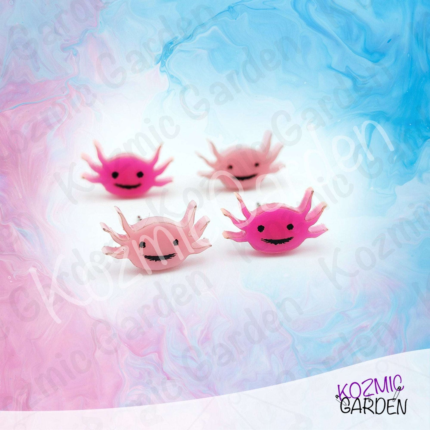 Axolotl Stud Earrings | Amphibian Jewelry | Cute Smiley Axie Head