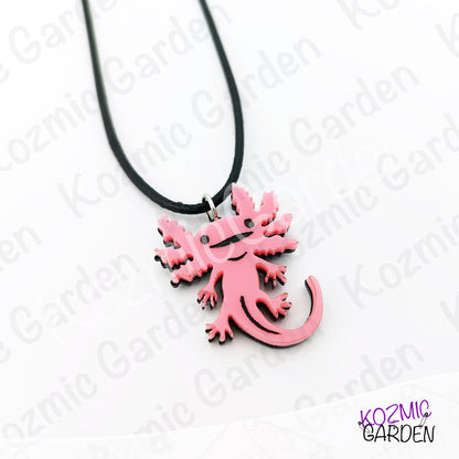 Axolotl Necklace Pendant • Pink | Blue • Funny Laser Cut Jewelry Gift