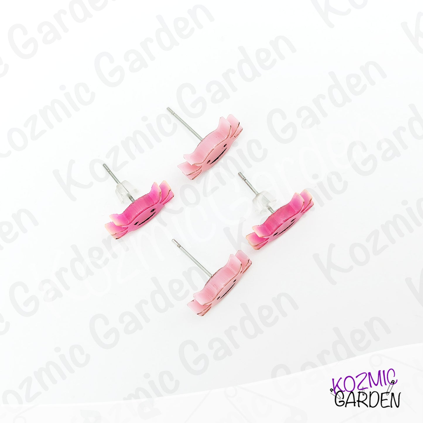 Axolotl Stud Earrings | Amphibian Jewelry | Cute Smiley Axie Head