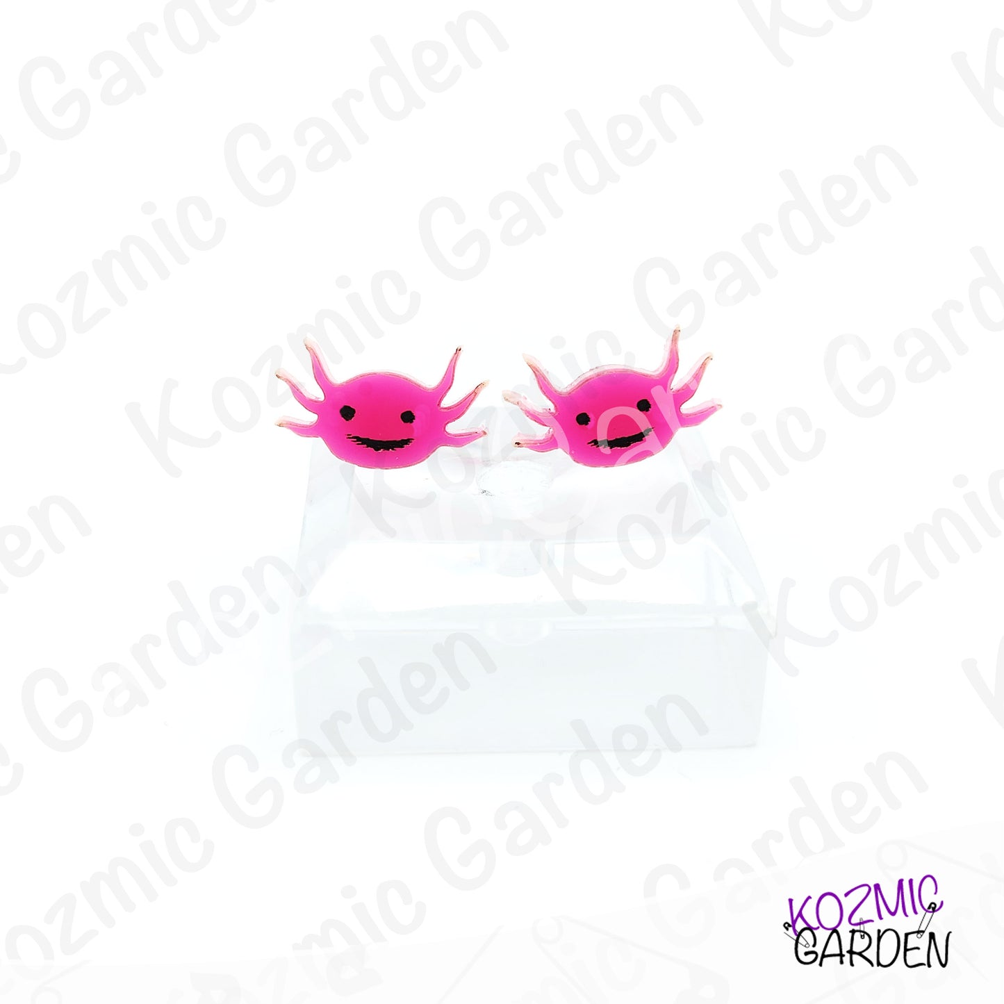 Axolotl Stud Earrings | Amphibian Jewelry | Cute Smiley Axie Head