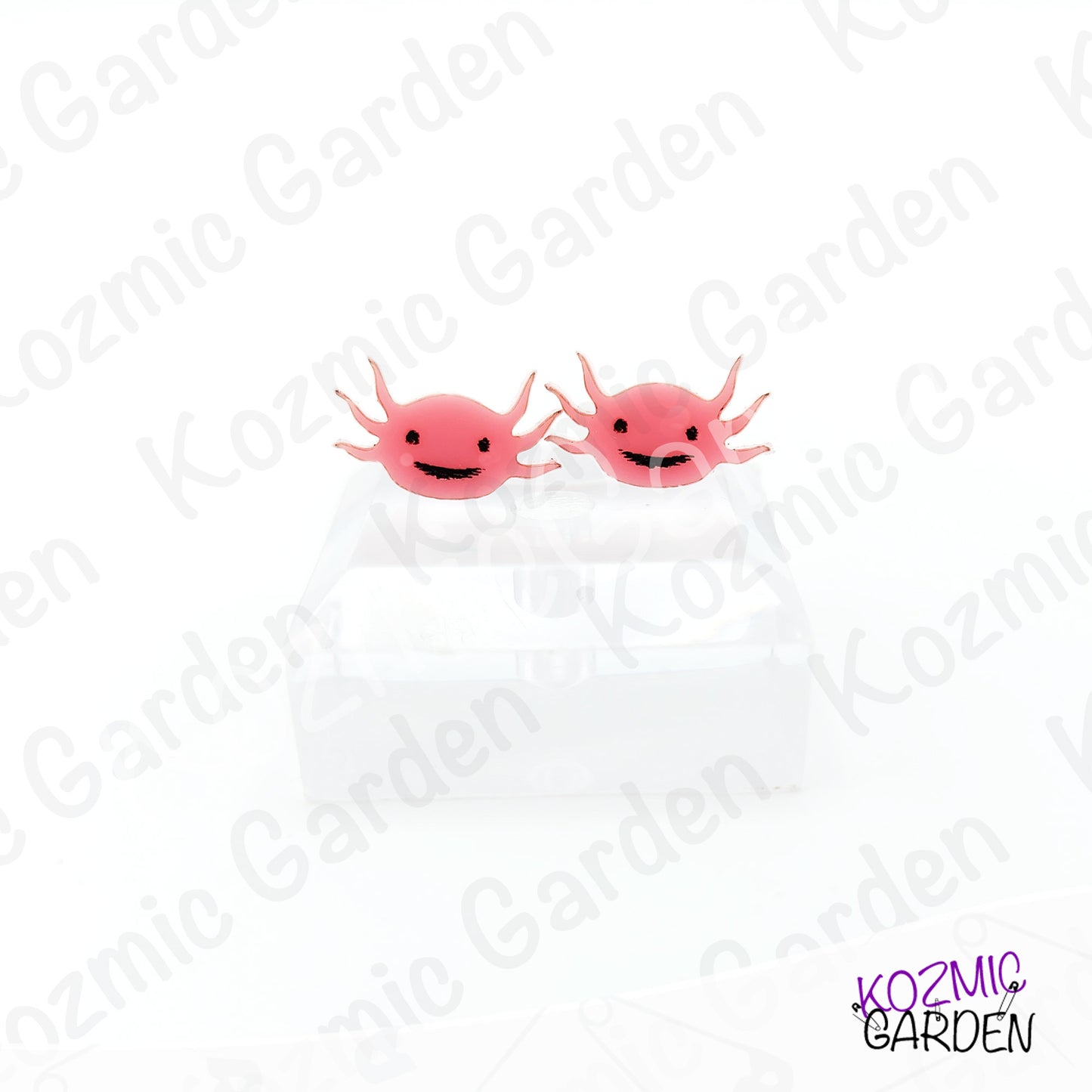 Axolotl Stud Earrings | Amphibian Jewelry | Cute Smiley Axie Head