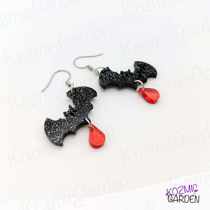 Bat Earrings with Blood Drop – A Touch of Glam, A Drop of Danger!