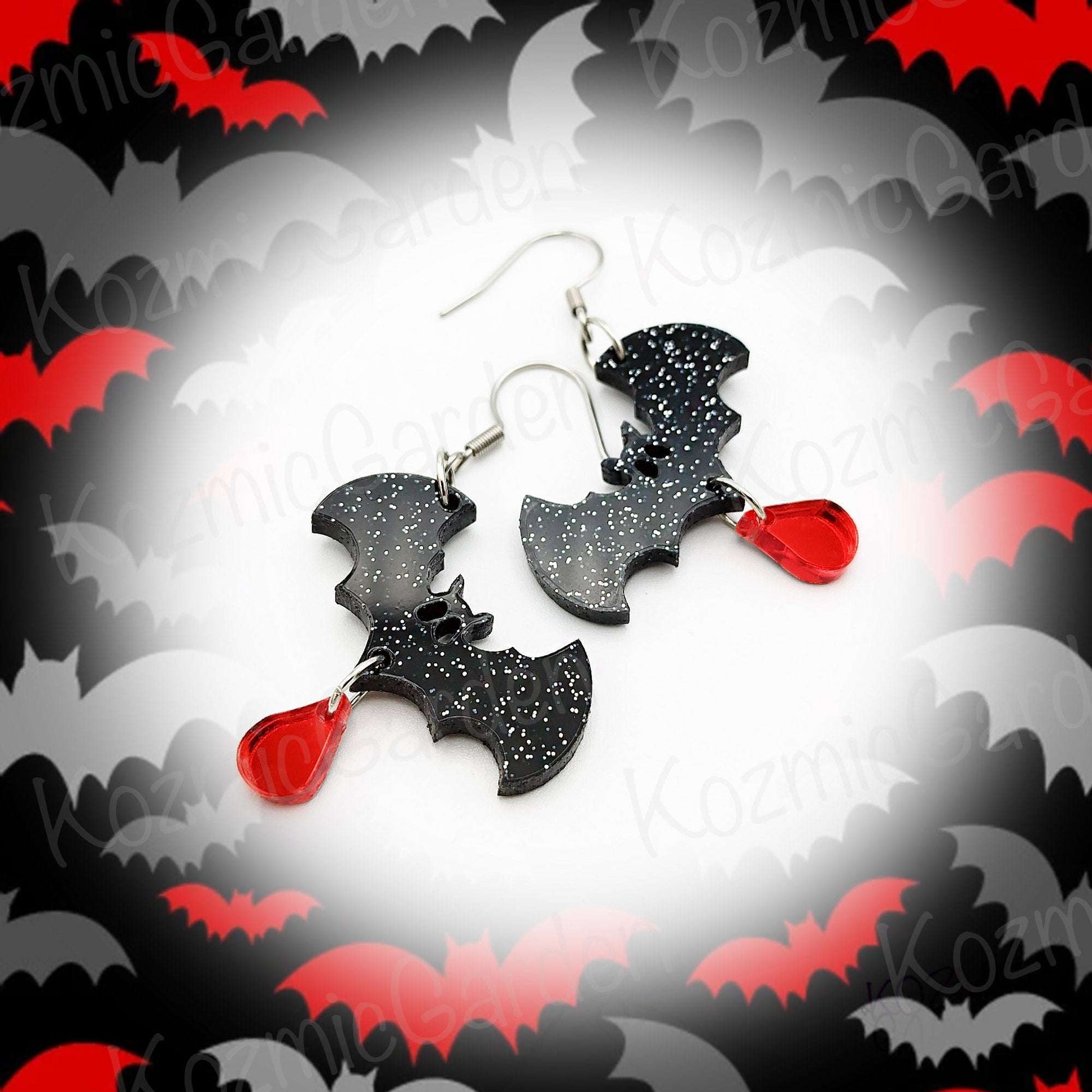 Bat Earrings with Blood Drop – A Touch of Glam, A Drop of Danger!