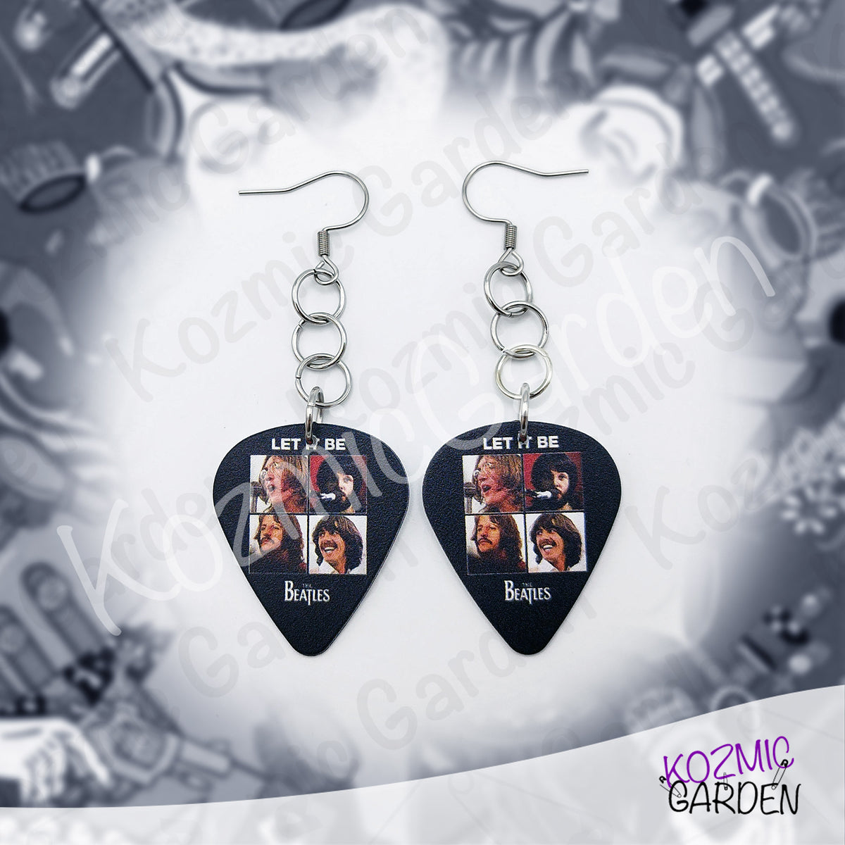 BEATLES GUITAR PICK COLOUR EARRINGS | Let it be