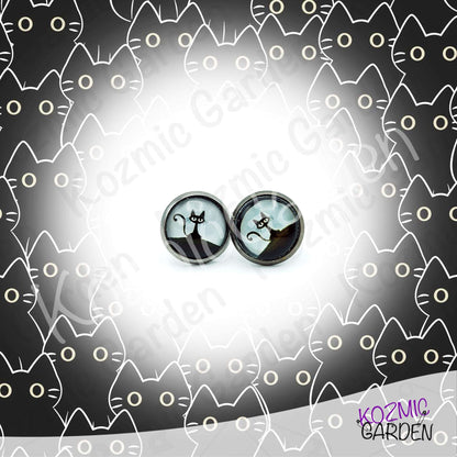 Cartoon Black Cat Stud Earrings – Whimsical Big Eyes Kitty Jewelry