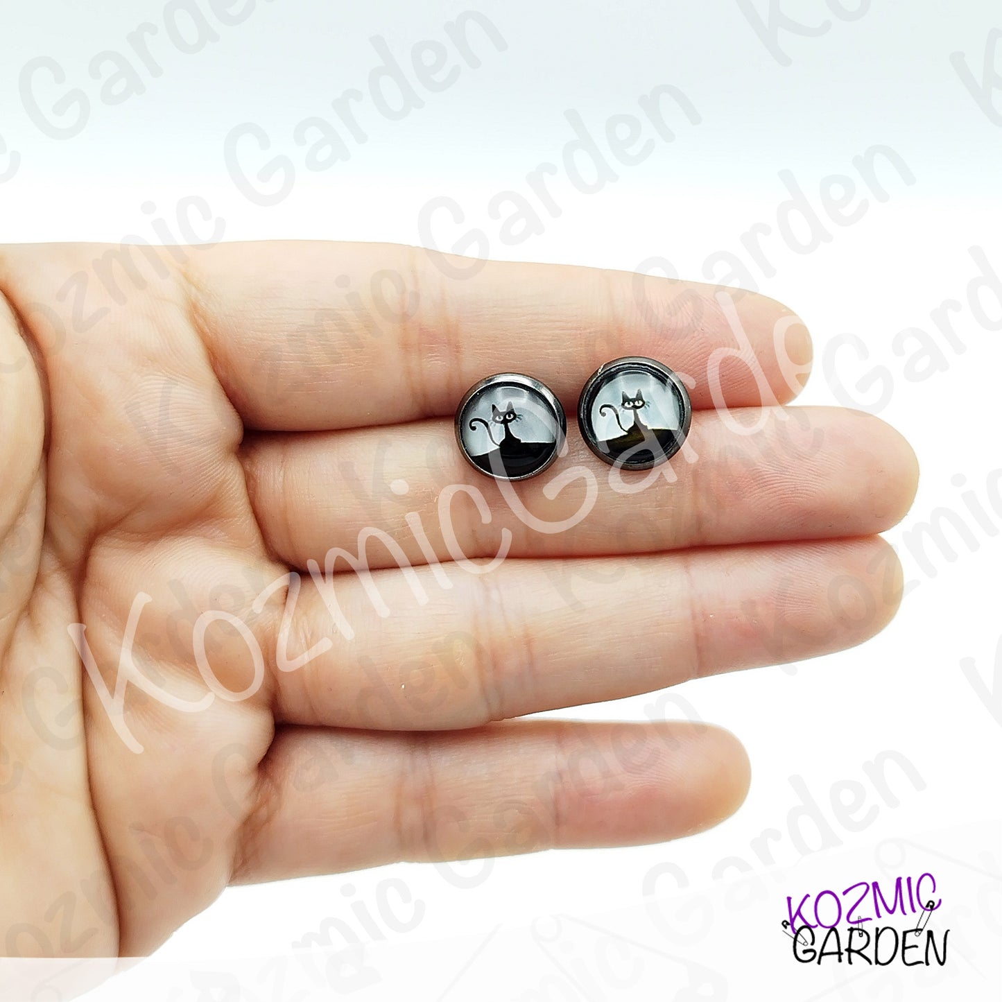 Cartoon Black Cat Stud Earrings – Whimsical Big Eyes Kitty Jewelry