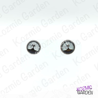 Cartoon Black Cat Stud Earrings – Whimsical Big Eyes Kitty Jewelry