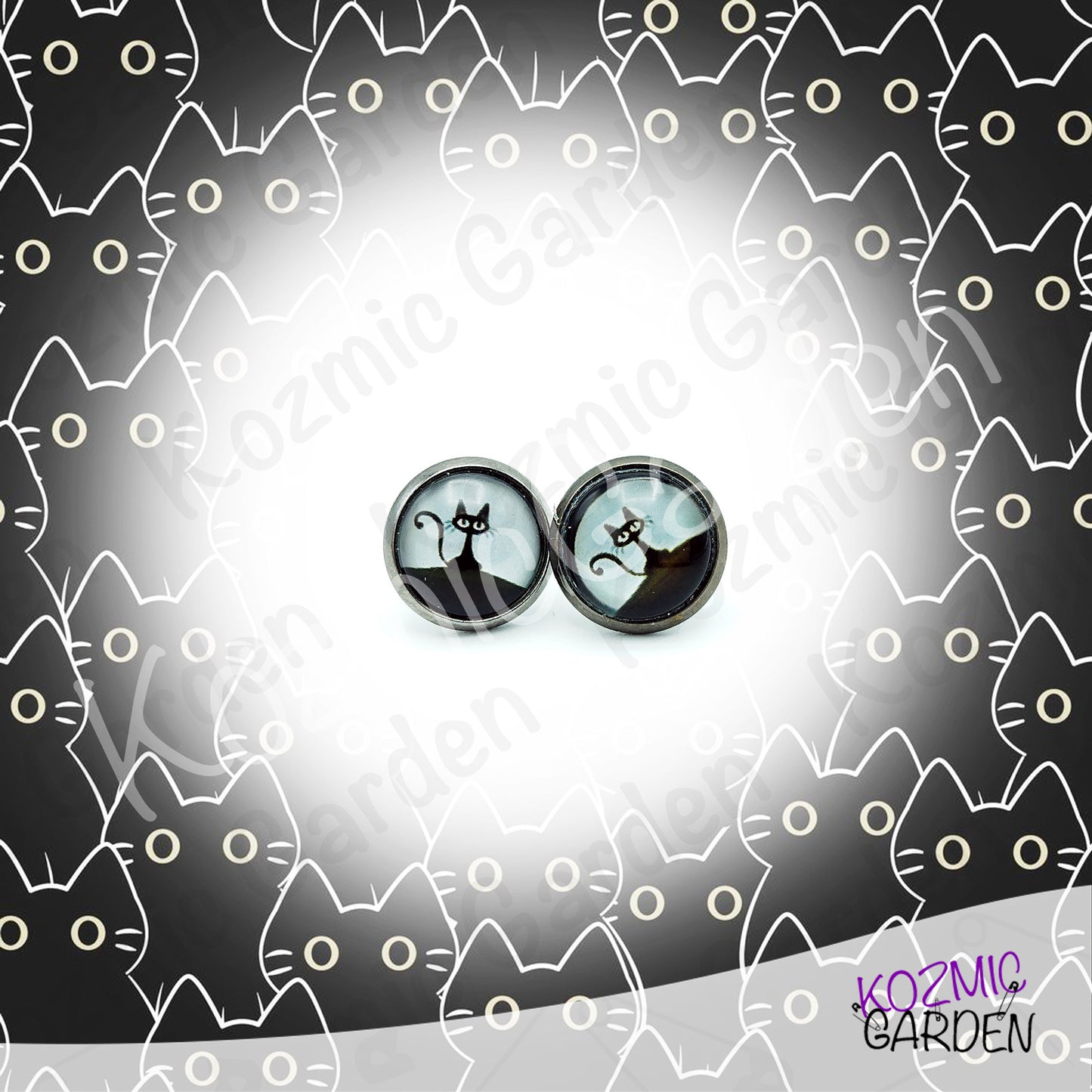 Cartoon Black Cat Stud Earrings – Whimsical Big Eyes Kitty Jewelry