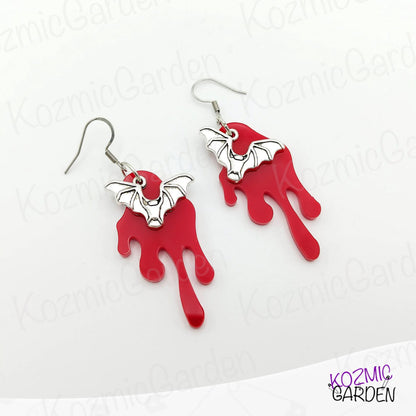 Blood Dripping Bat Earrings – Spooky Gothic Bloody Bat