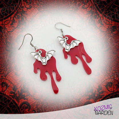 Blood Dripping Bat Earrings – Spooky Gothic Bloody Bat