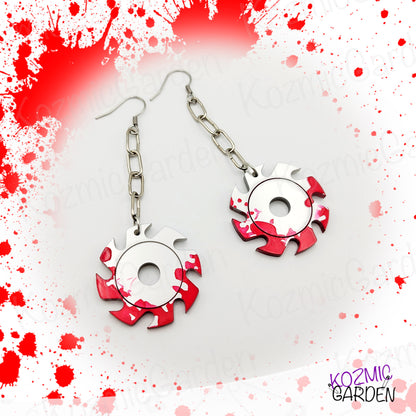 Blood-Splattered Saw Blade Earrings- Killer Style!