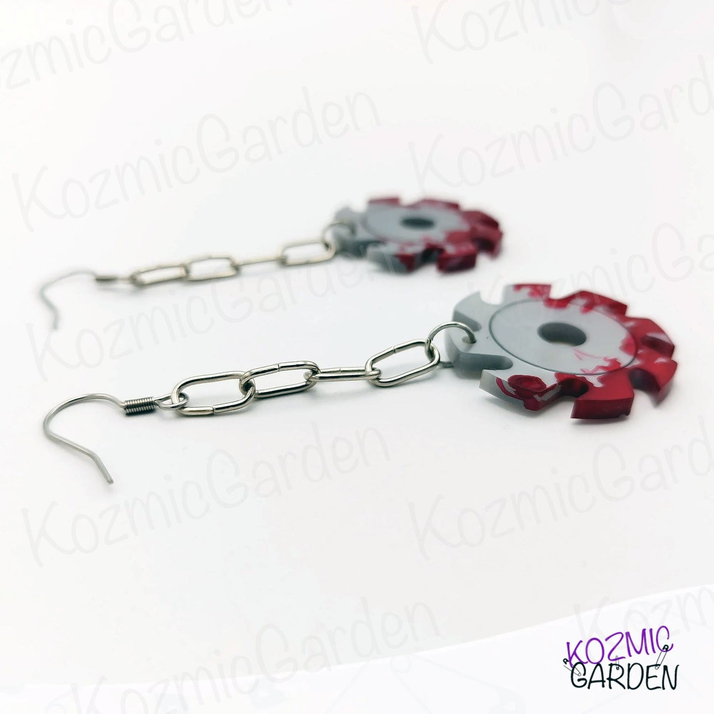 Blood-Splattered Saw Blade Earrings- Killer Style!