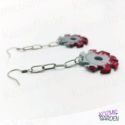 Blood-Splattered Saw Blade Earrings- Killer Style!