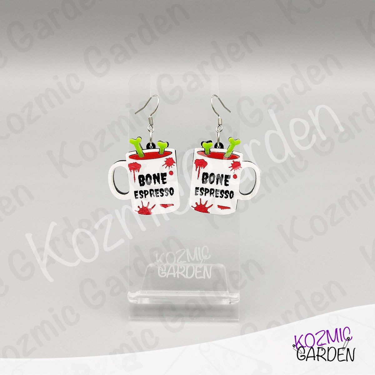 Bone Espresso Mugs Earrings — Halloween Coffee Skull Earrings Spooky Funny Gift