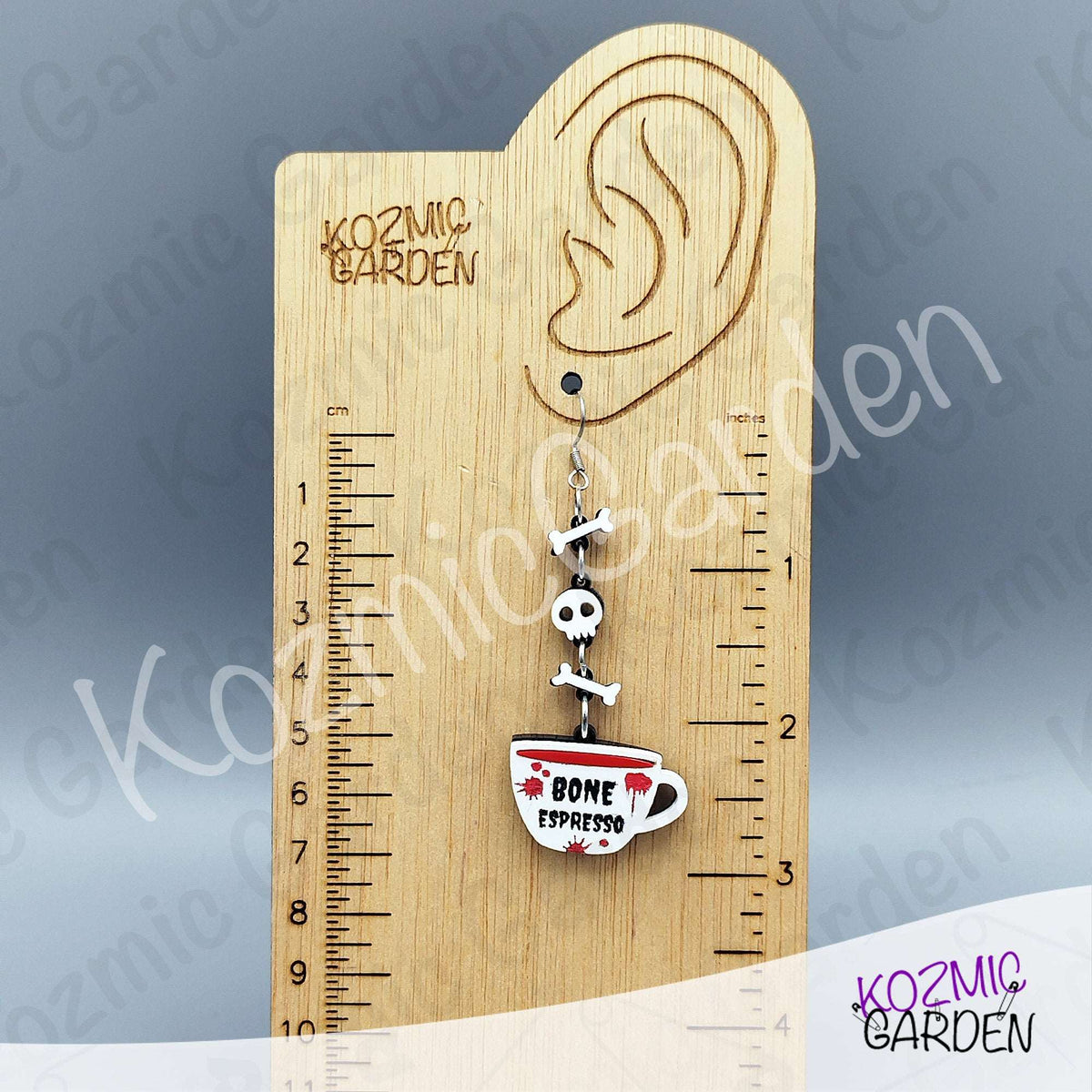 Bone Espresso Cup Earrings — Halloween Coffee Skull Earrings Spooky Funny Gift