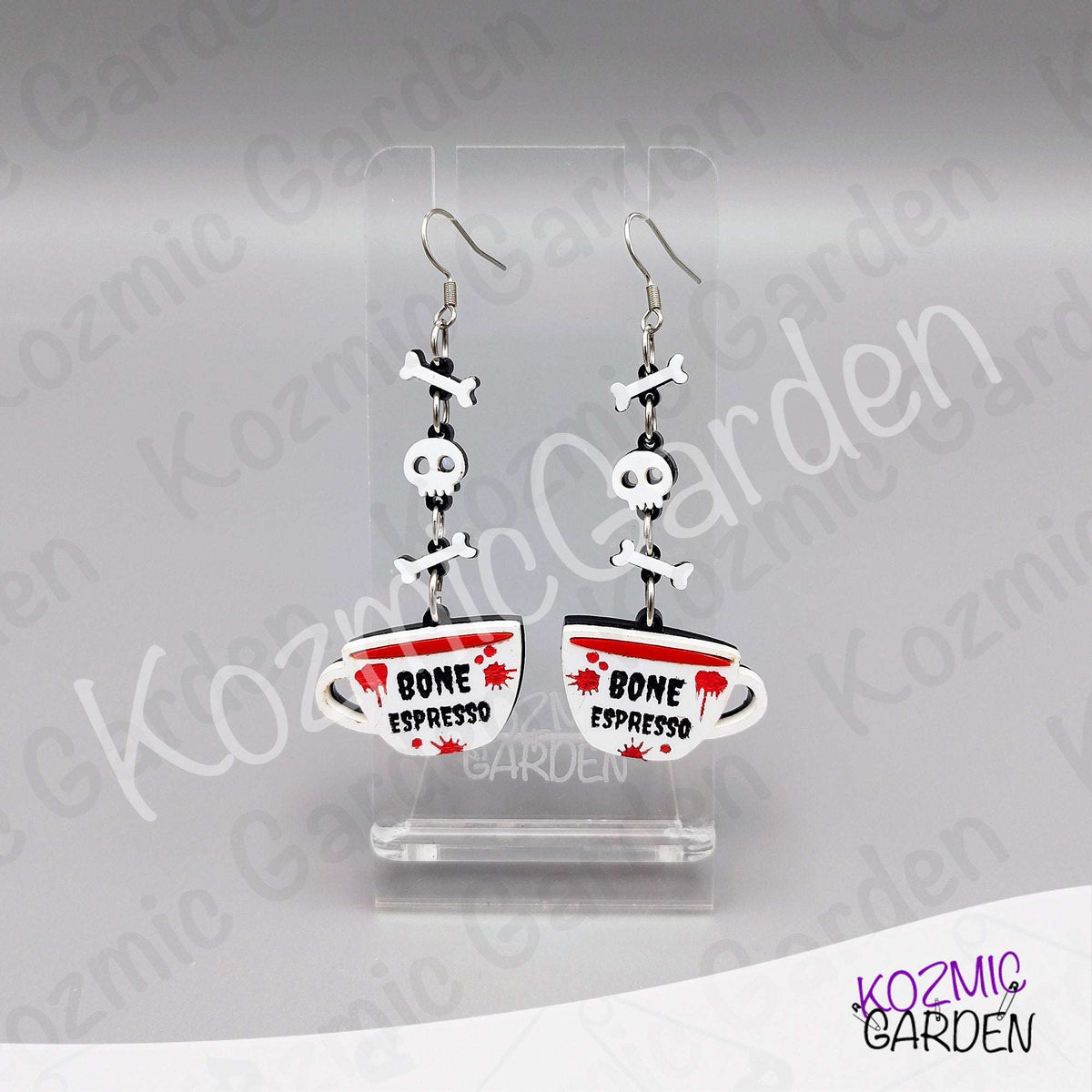 Bone Espresso Cup Earrings — Halloween Coffee Skull Earrings Spooky Funny Gift