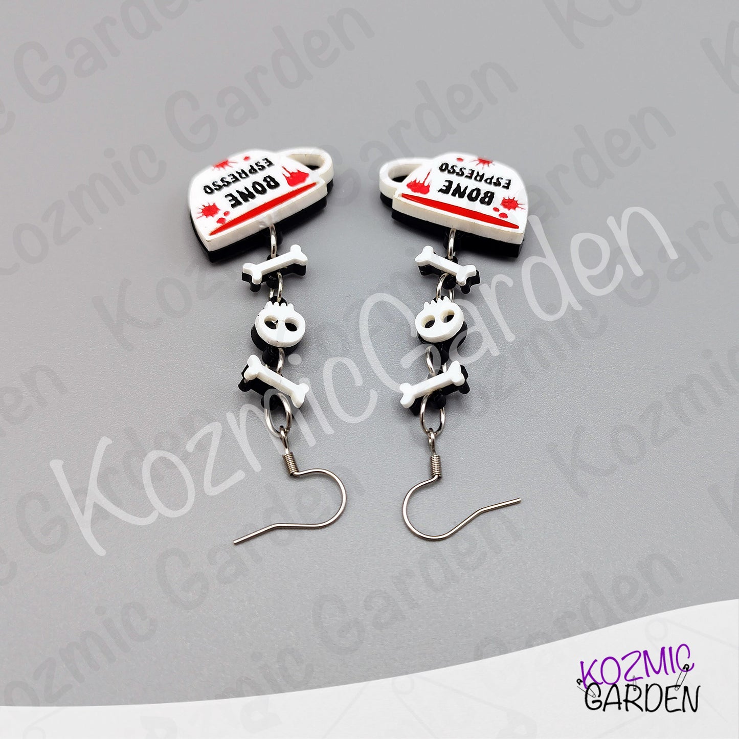 Bone Espresso Cup Earrings — Halloween Coffee Skull Earrings Spooky Funny Gift