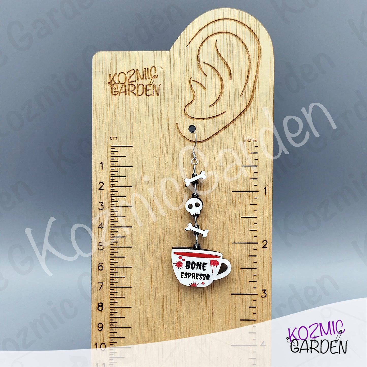 Bone Espresso Cup Earrings — Halloween Coffee Skull Earrings Spooky Funny Gift