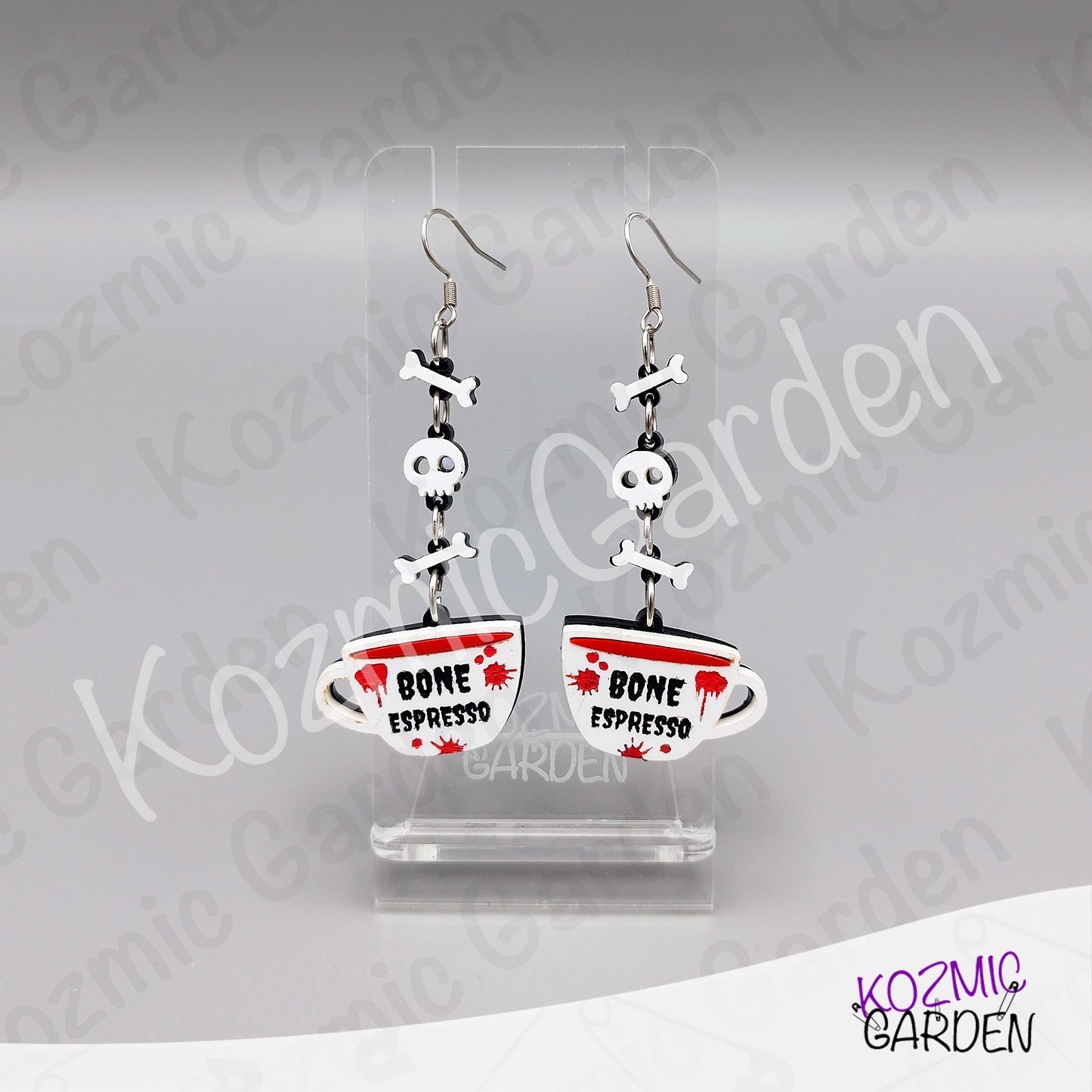 Bone Espresso Cup Earrings — Halloween Coffee Skull Earrings Spooky Funny Gift