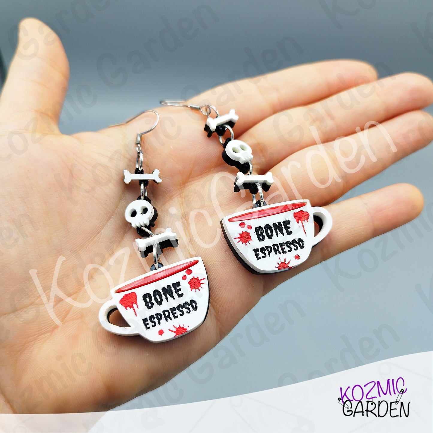 Bone Espresso Cup Earrings — Halloween Coffee Skull Earrings Spooky Funny Gift
