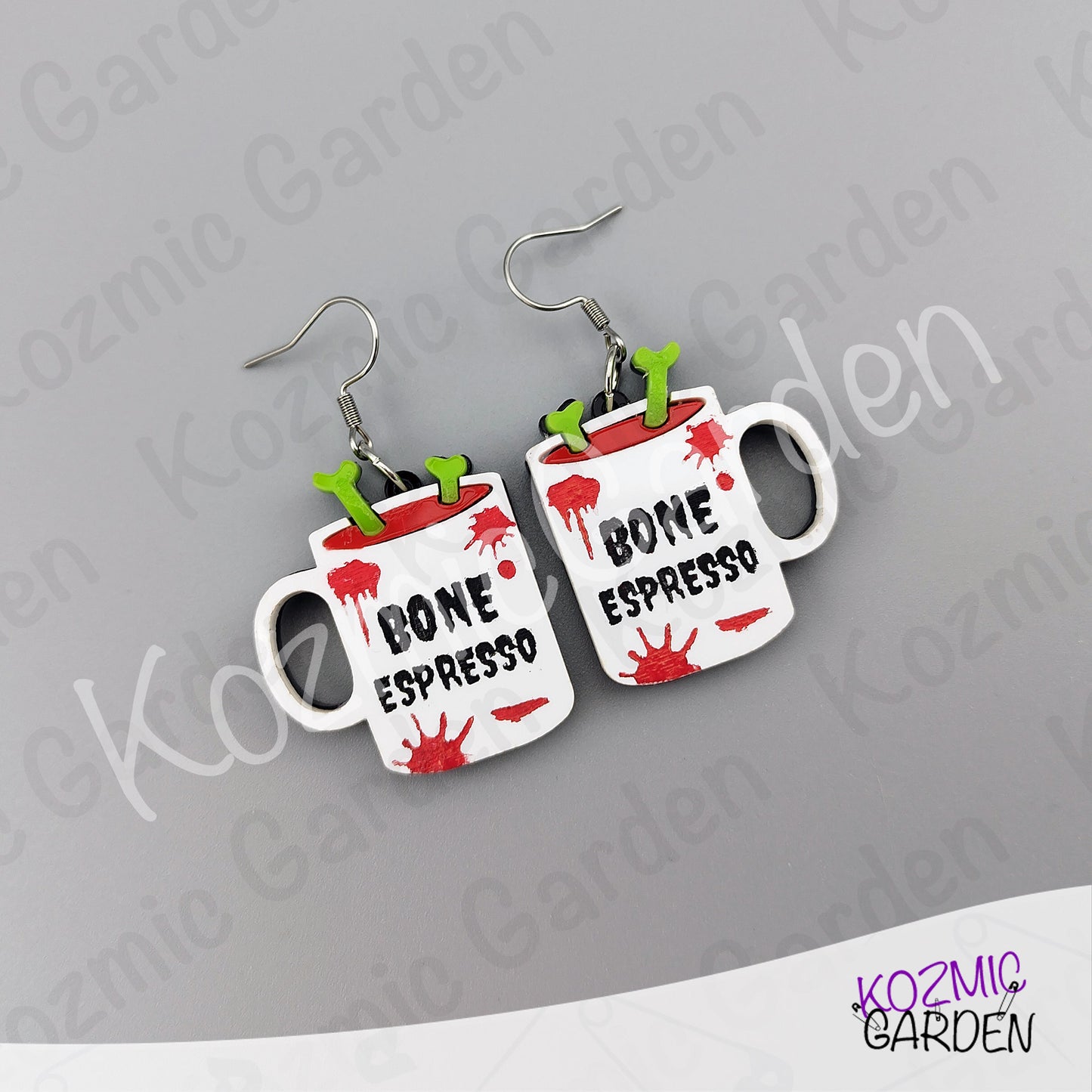 Bone Espresso Mugs Earrings — Halloween Coffee Skull Earrings Spooky Funny Gift