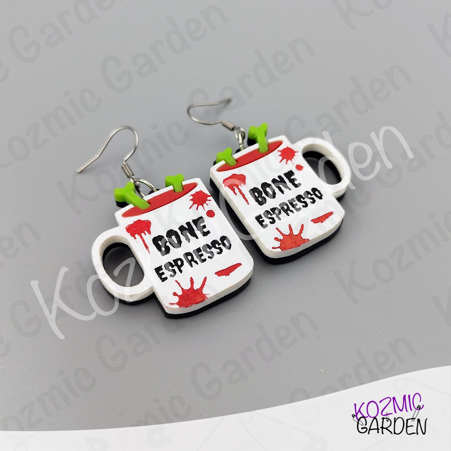 Bone Espresso Mugs Earrings — Halloween Coffee Skull Earrings Spooky Funny Gift