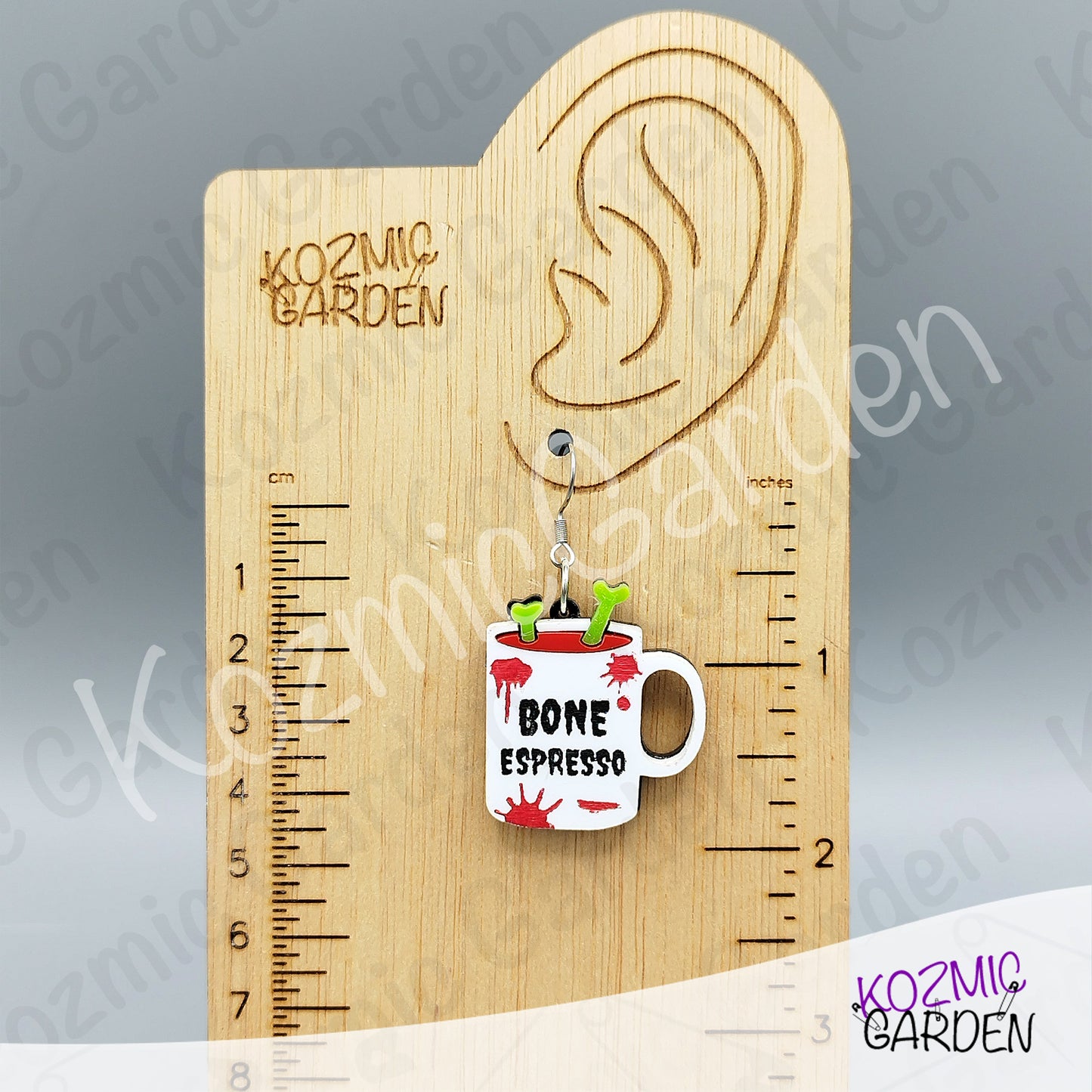 Bone Espresso Mugs Earrings — Halloween Coffee Skull Earrings Spooky Funny Gift